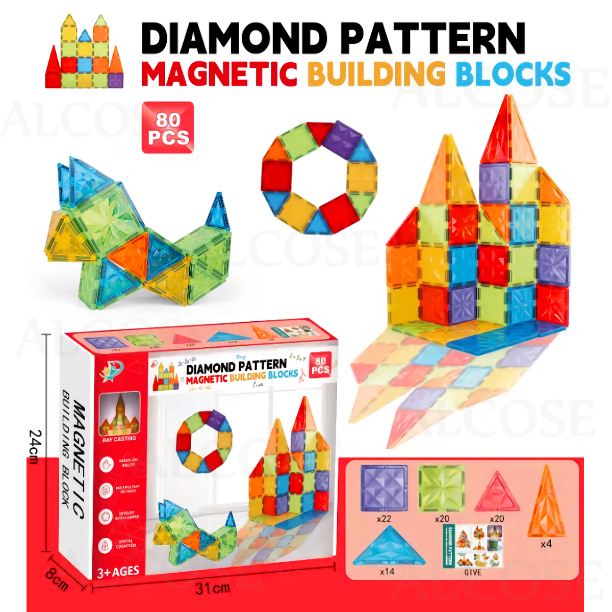 BLOQUES MAGNÉTICOS DIDÁCTICOS STEM DIAMANTE CAJA 80 PIEZAS - 4