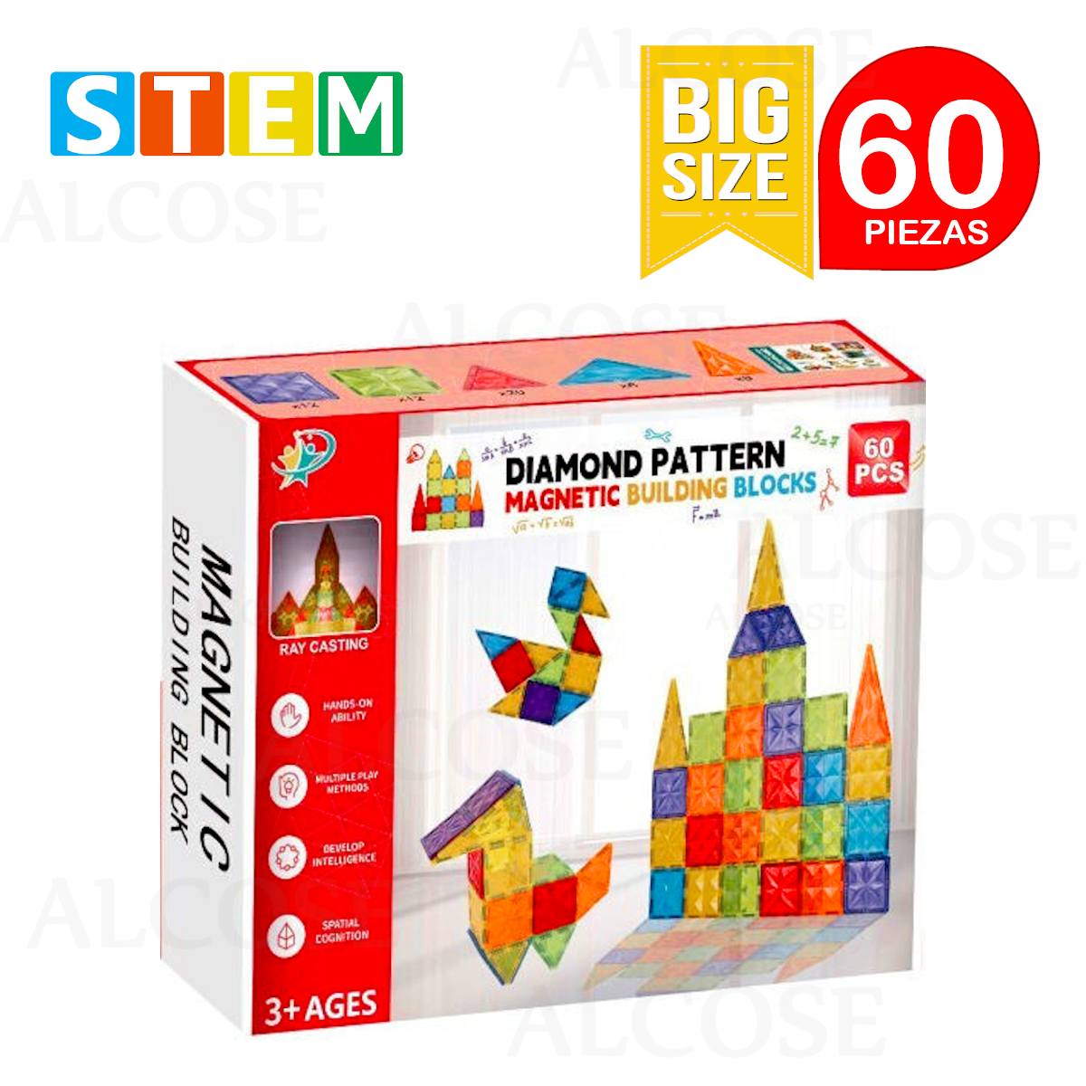 BLOQUES MAGNÉTICOS DIDÁCTICOS STEM DIAMANTE CAJA 60 PIEZAS - 1