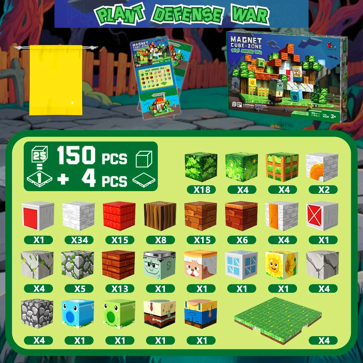 CUBOS MAGNÉTICOS 3D DIDÁCTICOS STEAM CAJA 150 PIEZAS - PLANT DEFENSE WAR - 2