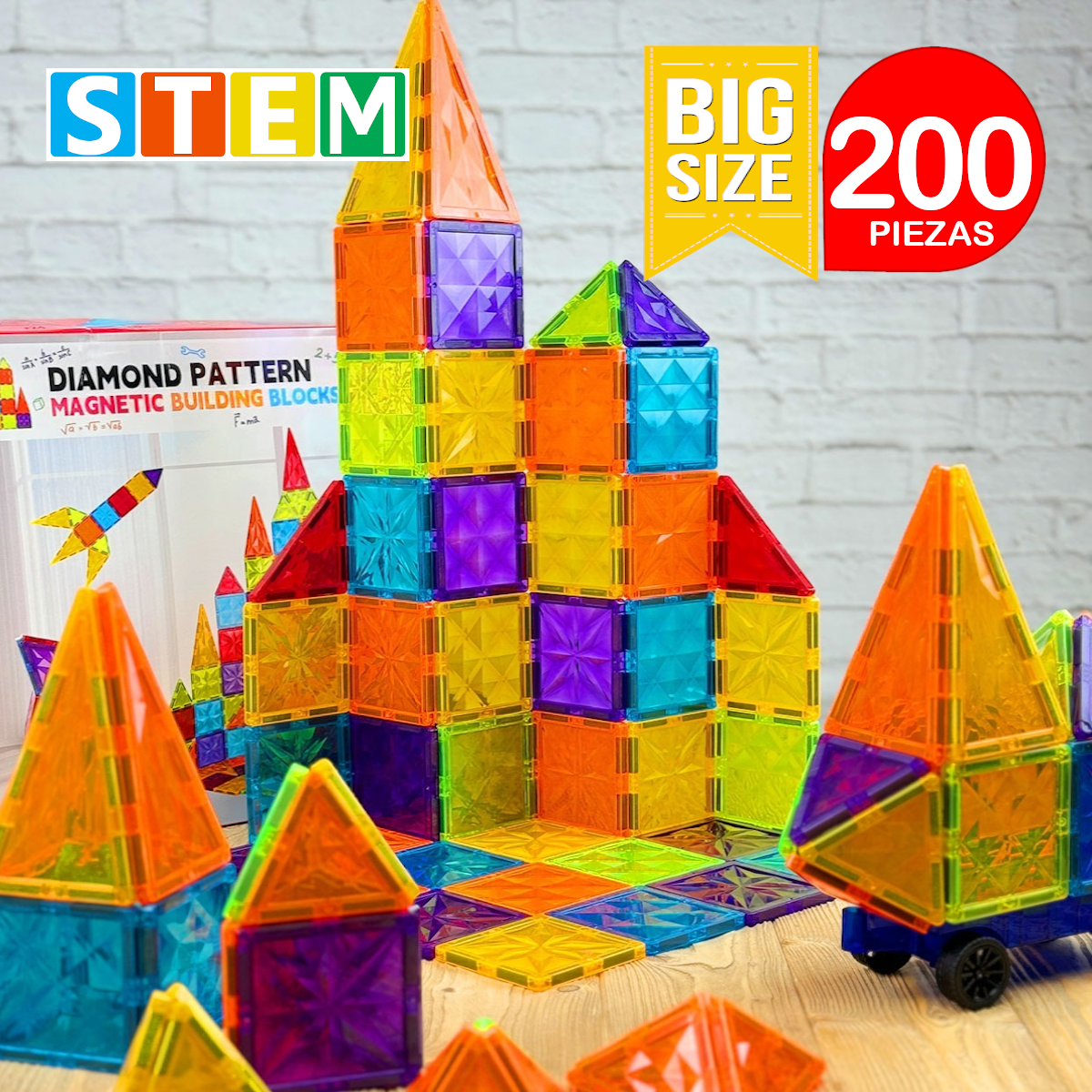 BLOQUES MAGNÉTICOS DIDÁCTICOS STEM DIAMANTE 100PZ DÚO PACK 200 PIEZAS - 2