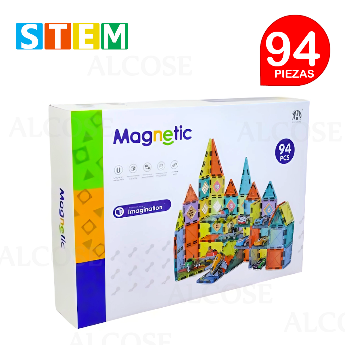 BLOQUES MAGNÉTICOS DIDÁCTICOS STEM MAGNETIC CAJA 94 PIEZAS - 1