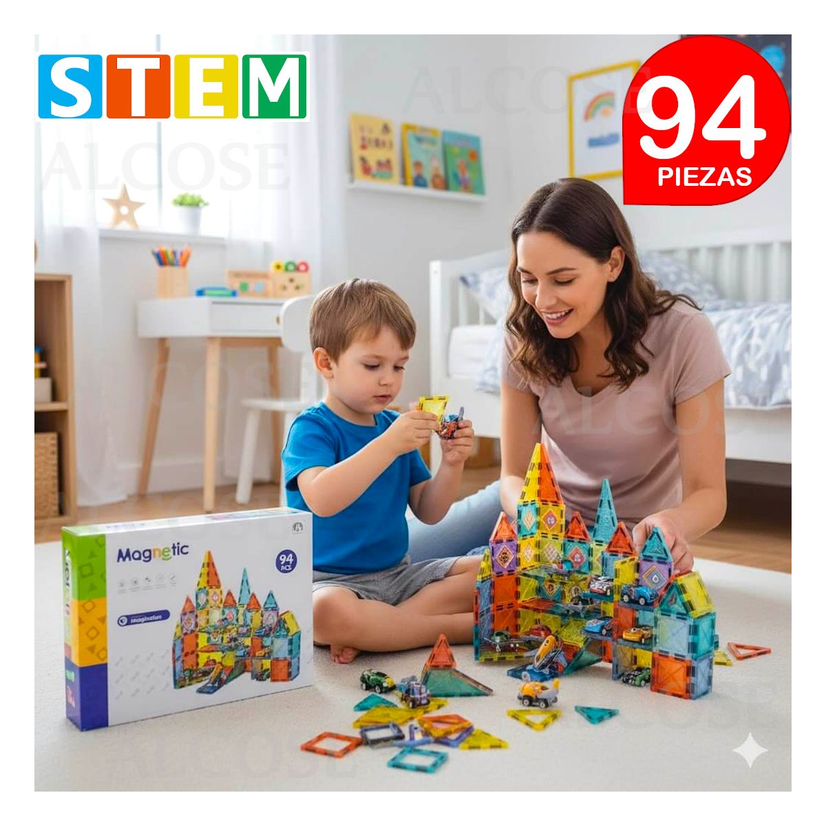 BLOQUES MAGNÉTICOS DIDÁCTICOS STEM MAGNETIC CAJA 94 PIEZAS - 2