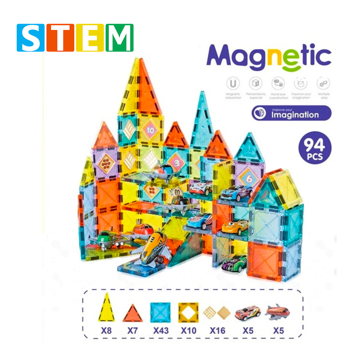 BLOQUES MAGNÉTICOS DIDÁCTICOS STEM MAGNETIC CAJA 94 PIEZAS - 3
