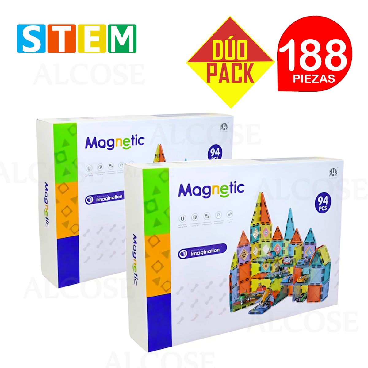 BLOQUES MAGNÉTICOS DIDÁCTICOS STEM MAGNETIC CAJA 94PZ DÚO PACK 188 PIEZAS - 1