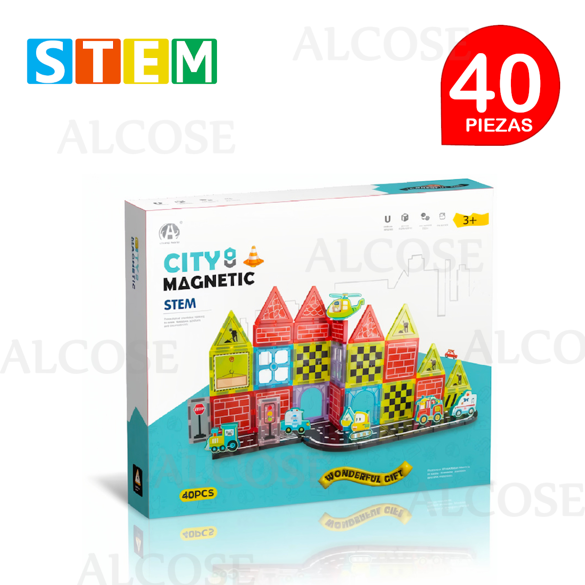 BLOQUES MAGNÉTICOS DIDÁCTICOS STEM CITY MAGNETIC CAJA 40 PIEZAS - 1