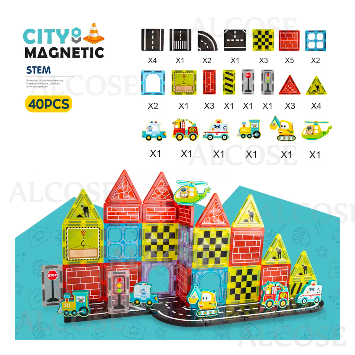 BLOQUES MAGNÉTICOS DIDÁCTICOS STEM CITY MAGNETIC CAJA 40 PIEZAS - 3