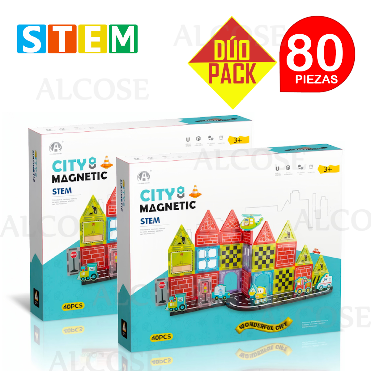 BLOQUES MAGNÉTICOS DIDÁCTICOS STEM CITY MAGNETIC 40PZ DÚO PACK 80 PIEZAS - 1