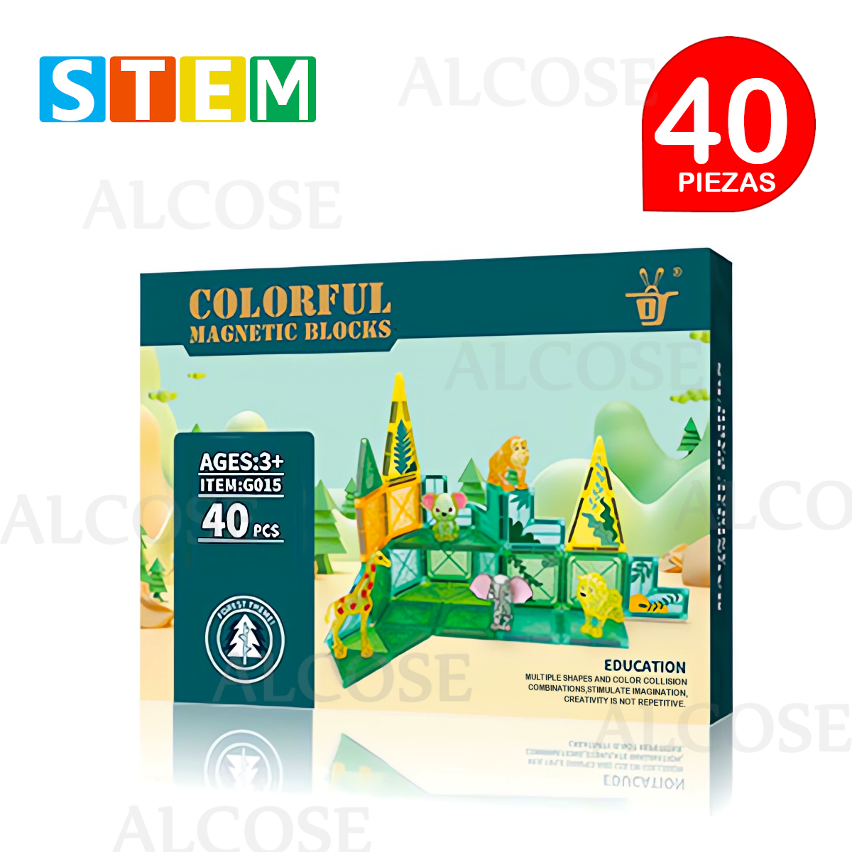 BLOQUES MAGNÉTICOS DIDÁCTICOS STEM ANIMAL PARK CAJA 40 PIEZAS - 1