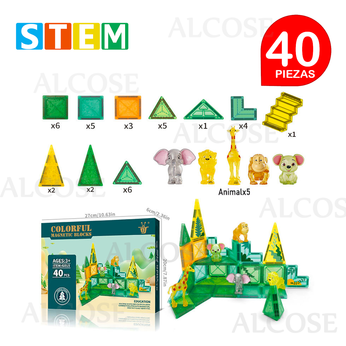 BLOQUES MAGNÉTICOS DIDÁCTICOS STEM ANIMAL PARK CAJA 40 PIEZAS - 3
