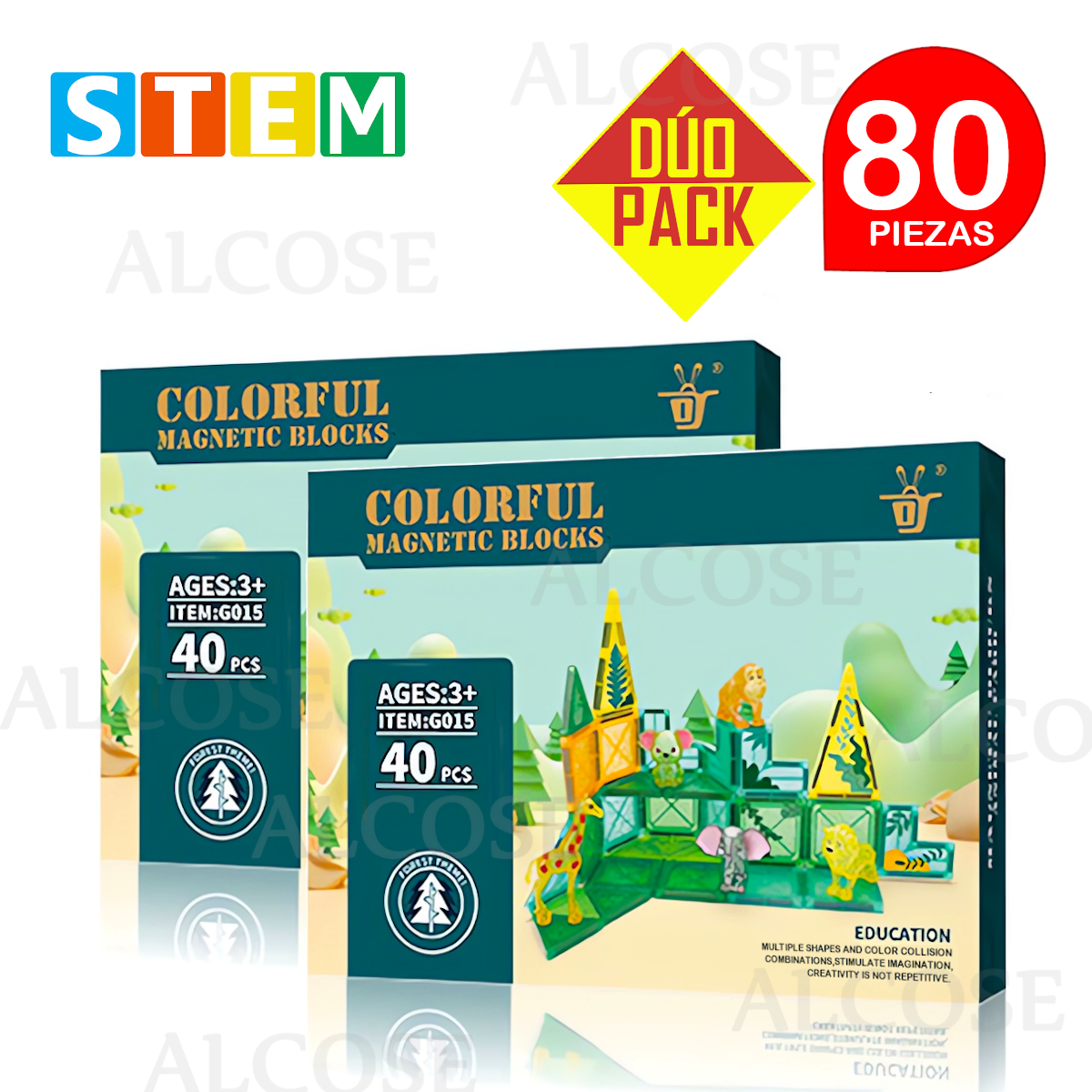 BLOQUES MAGNÉTICOS DIDÁCTICOS STEM ANIMAL PARK 40PZ DÚO PACK 80 PIEZAS - 1