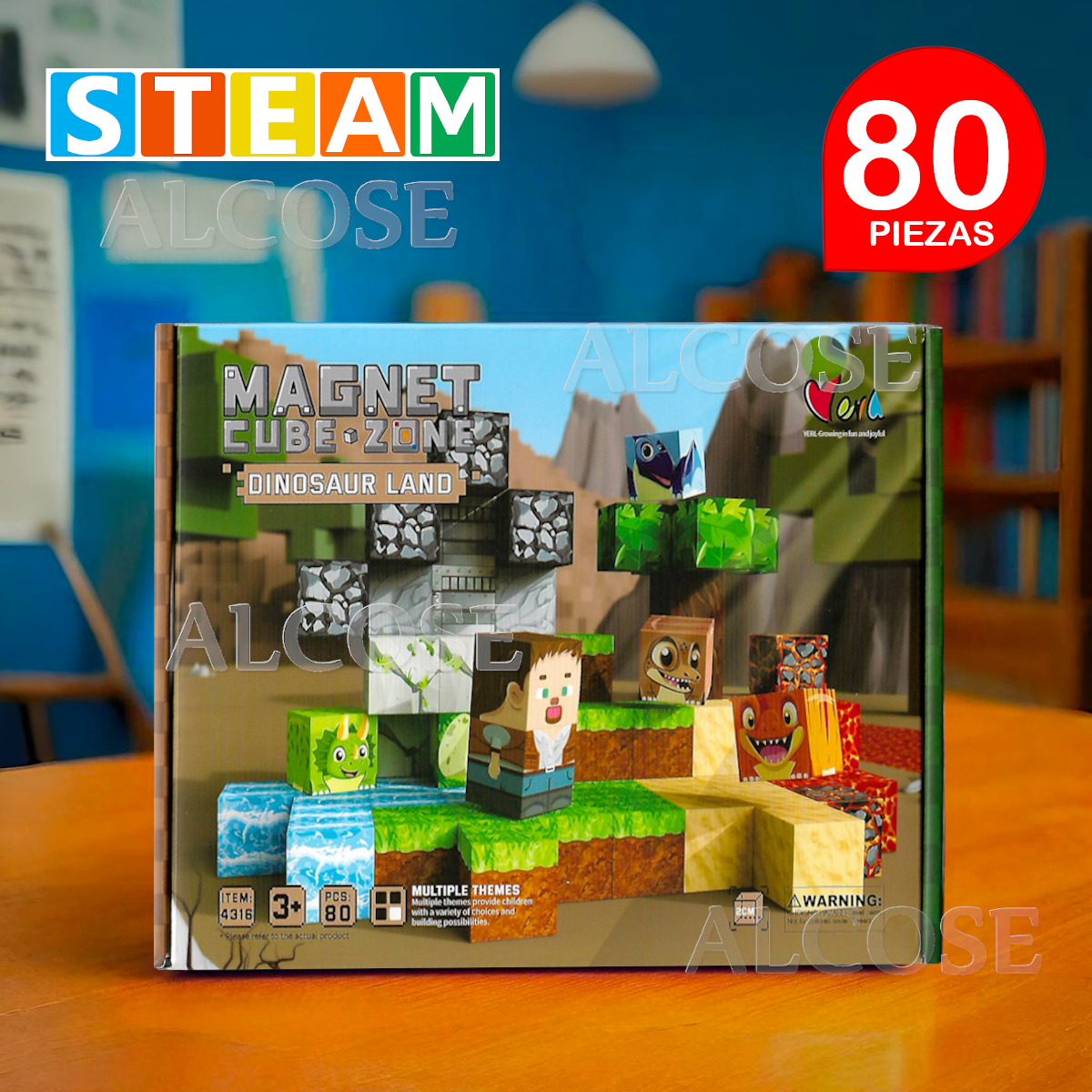 CUBOS MAGNÉTICOS 3D DIDÁCTICOS STEAM CAJA 80 PIEZAS DINOSAUR LAND - 1
