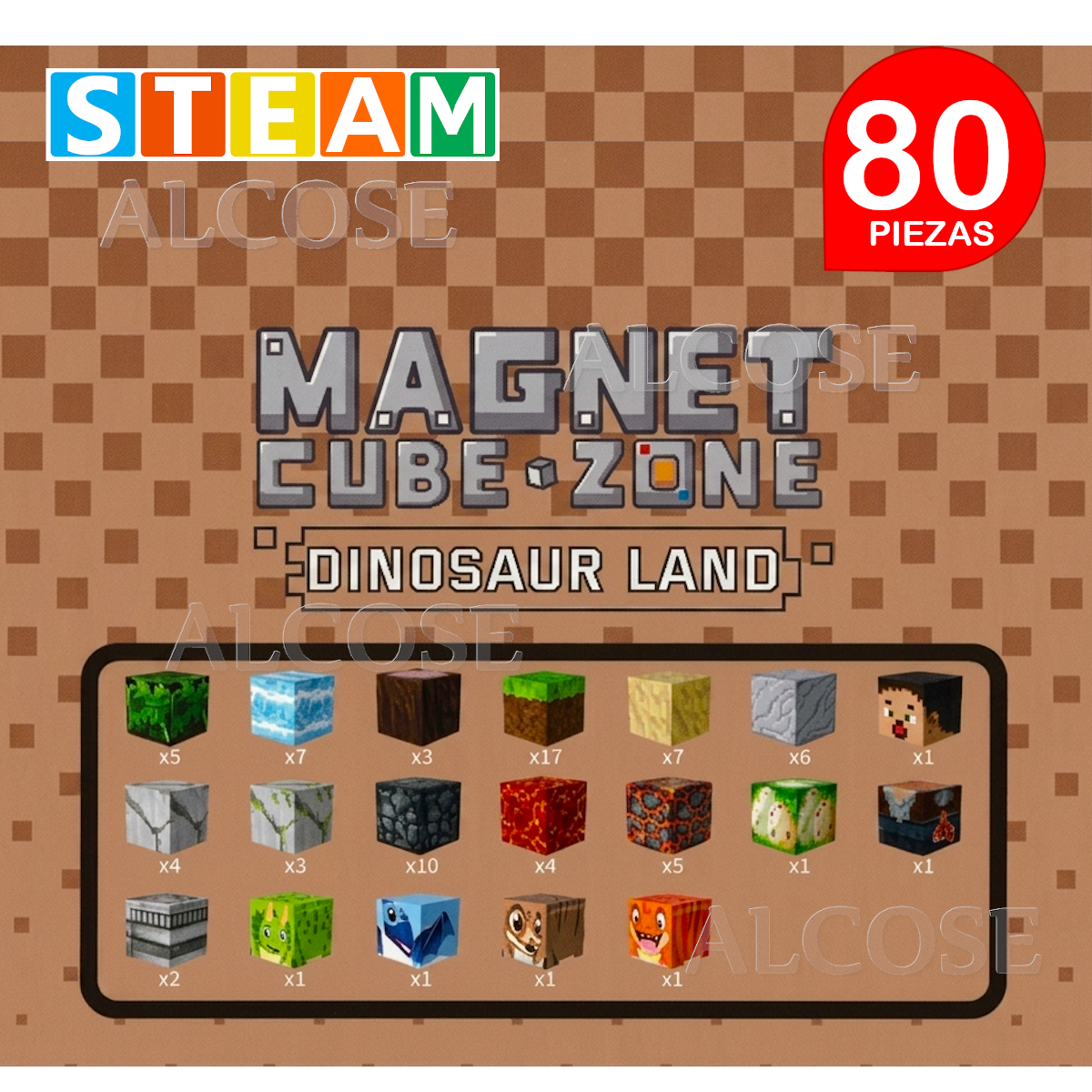 CUBOS MAGNÉTICOS 3D DIDÁCTICOS STEAM CAJA 80 PIEZAS DINOSAUR LAND - 2