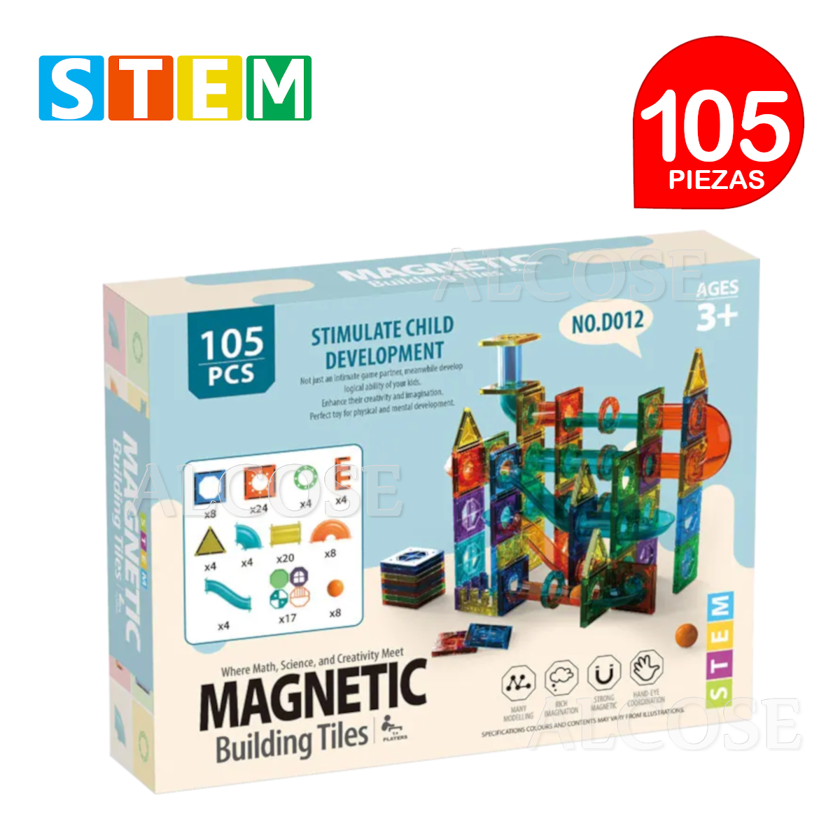 BLOQUES MAGNÉTICOS DIDÁCTICOS STEM CAJA 105 PIEZAS - 1