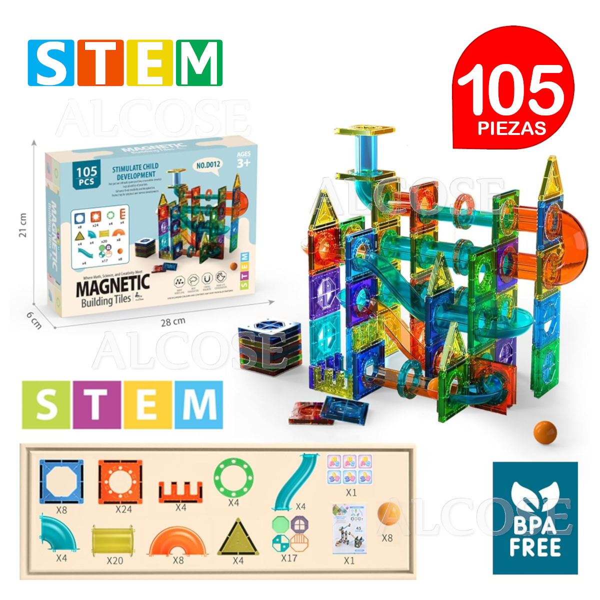 BLOQUES MAGNÉTICOS DIDÁCTICOS STEM CAJA 105 PIEZAS - 4