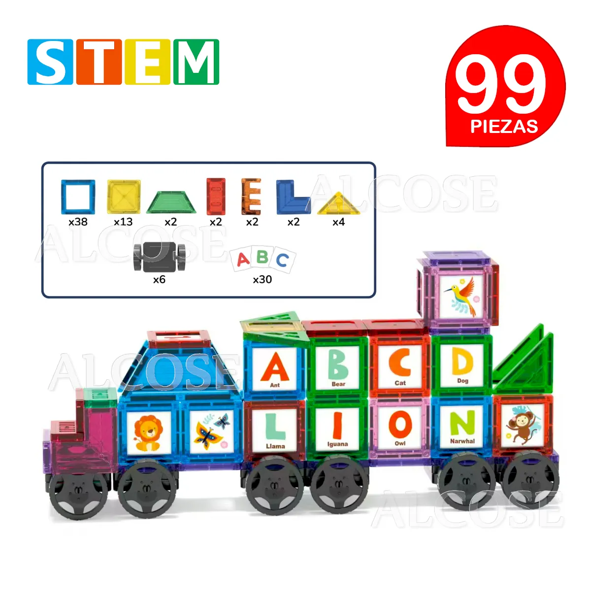 BLOQUES MAGNÉTICOS DIDÁCTICOS STEM ABC CAJA 99 PIEZAS - 2