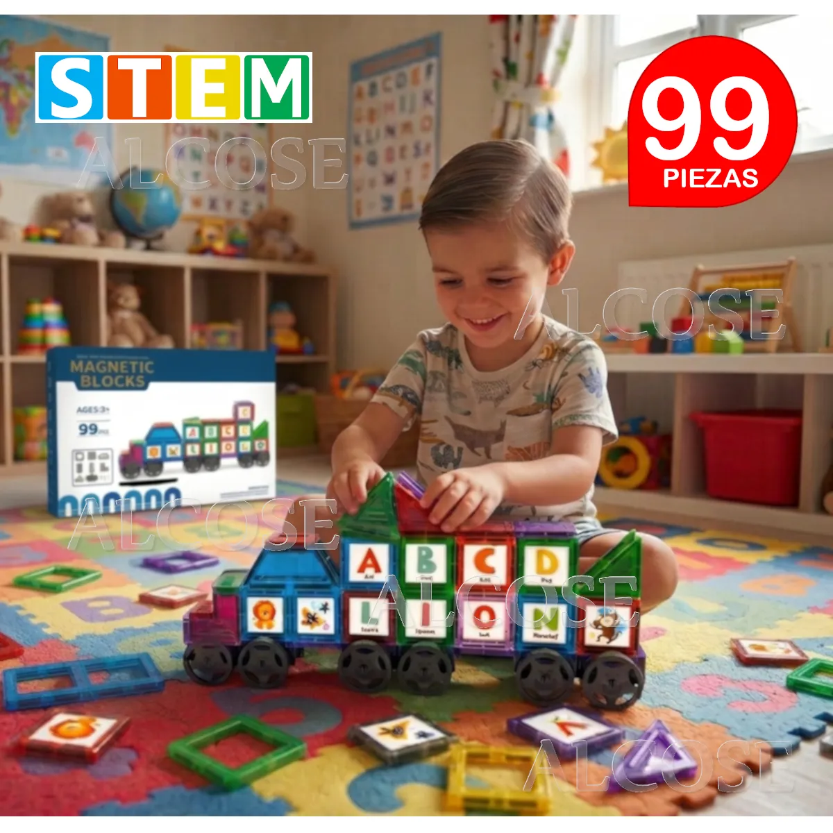 BLOQUES MAGNÉTICOS DIDÁCTICOS STEM ABC CAJA 99 PIEZAS - 3