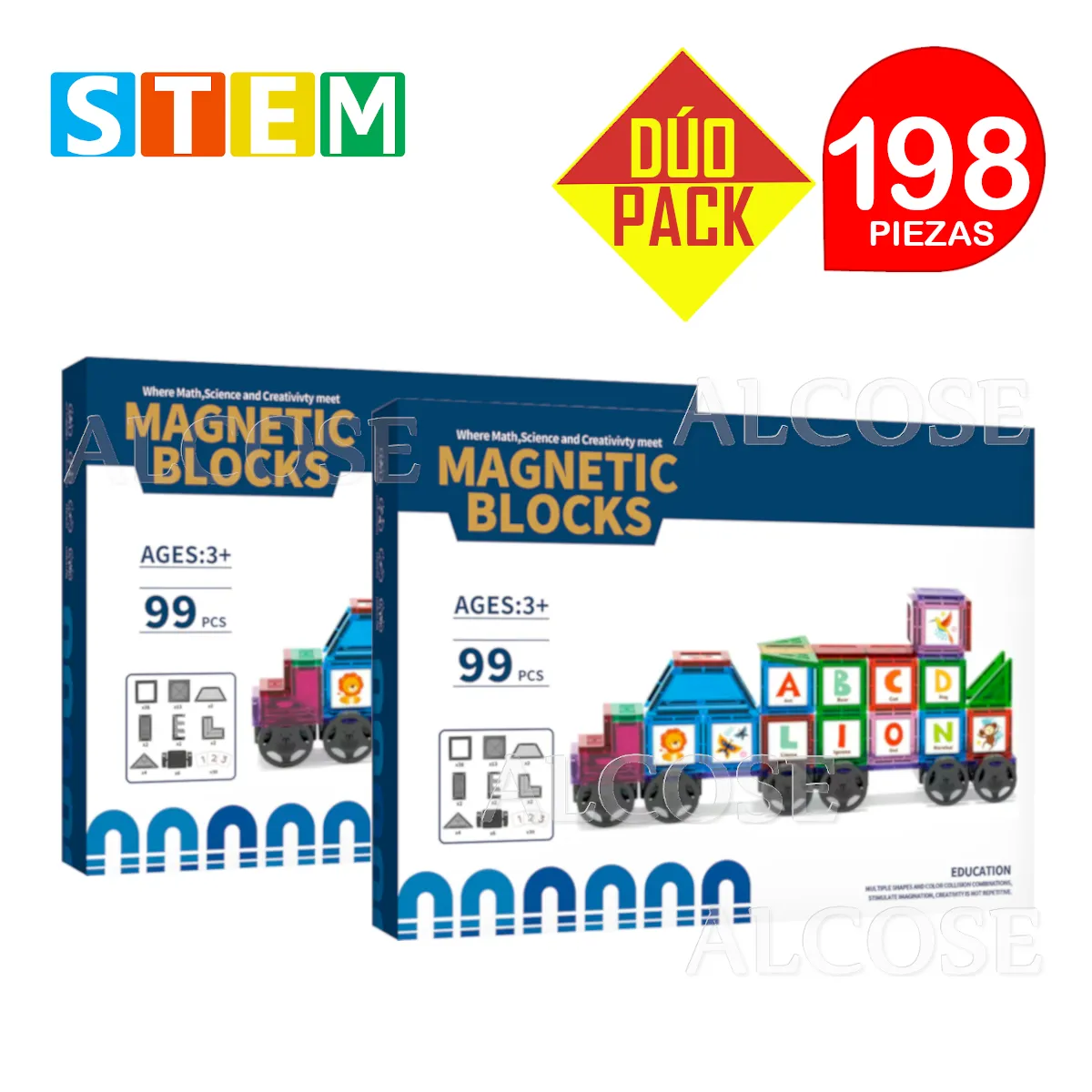 BLOQUES MAGNÉTICOS DIDÁCTICOS STEM ABC 99PZ DÚO PACK 198 PIEZAS - 1