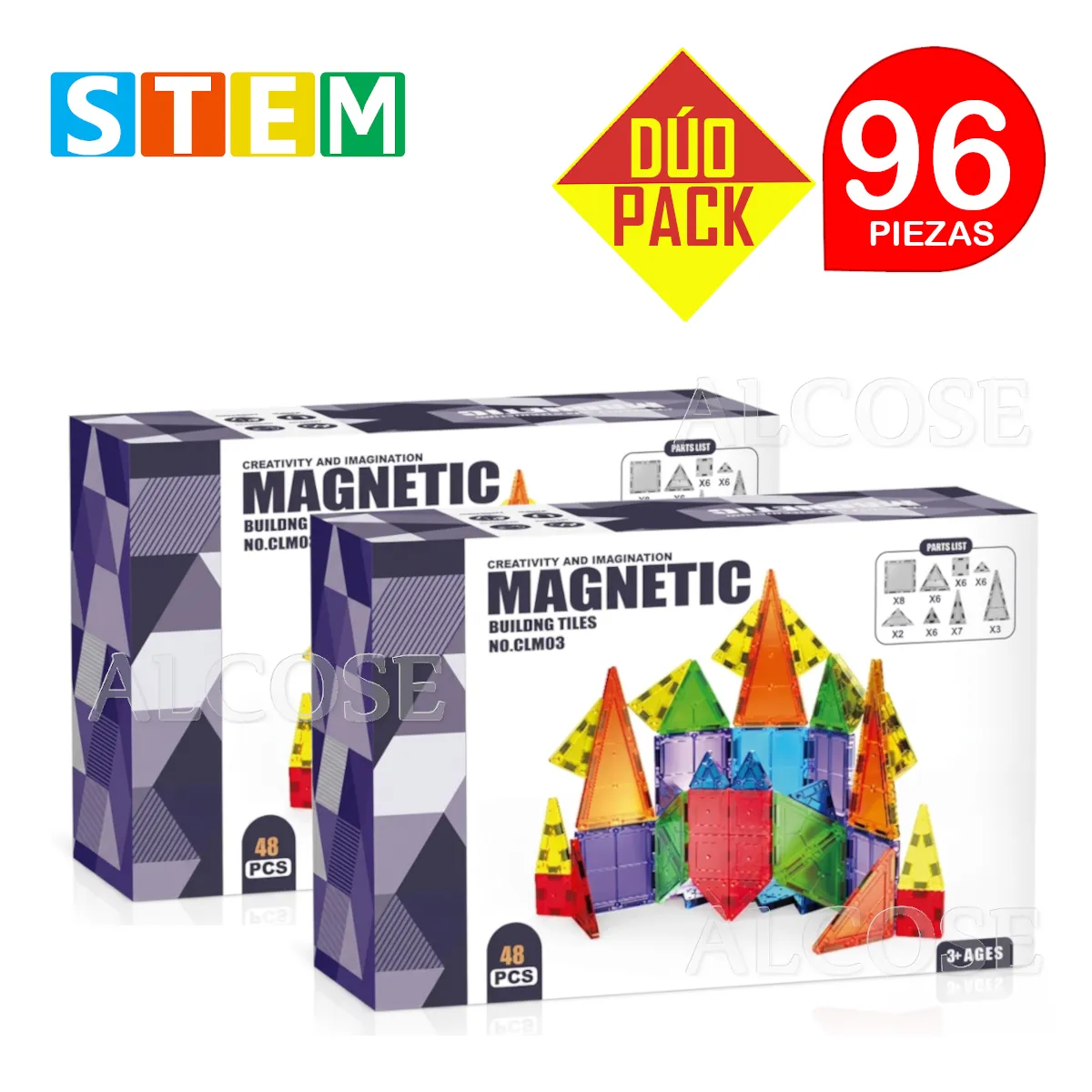 BLOQUES MAGNÉTICOS DIDÁCTICOS STEM MIX 48PZ DÚO PACK 96 PIEZAS - 1