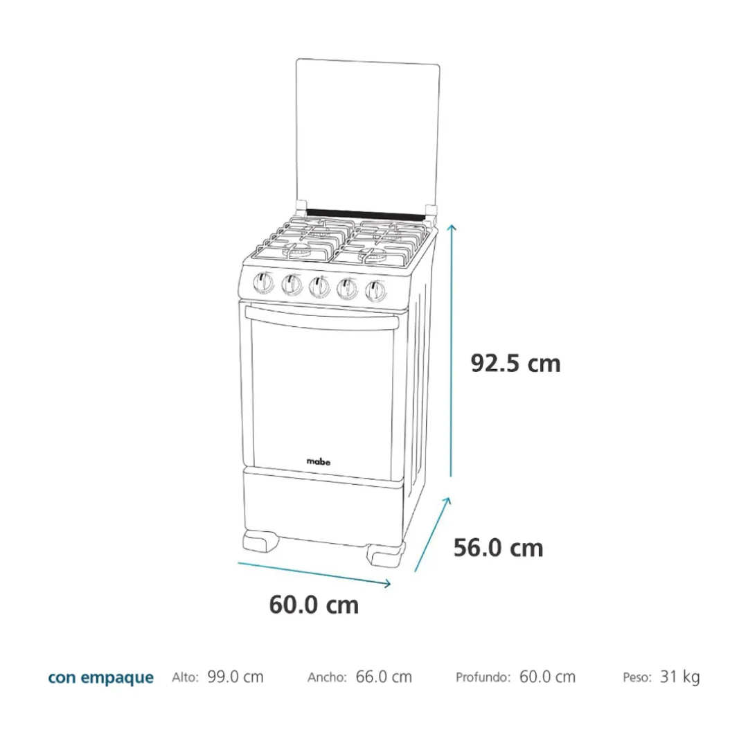 COCINA DE PIE A GAS MABE 4 QUEMADORES CMP6014AG0 ACERO INOX - 6