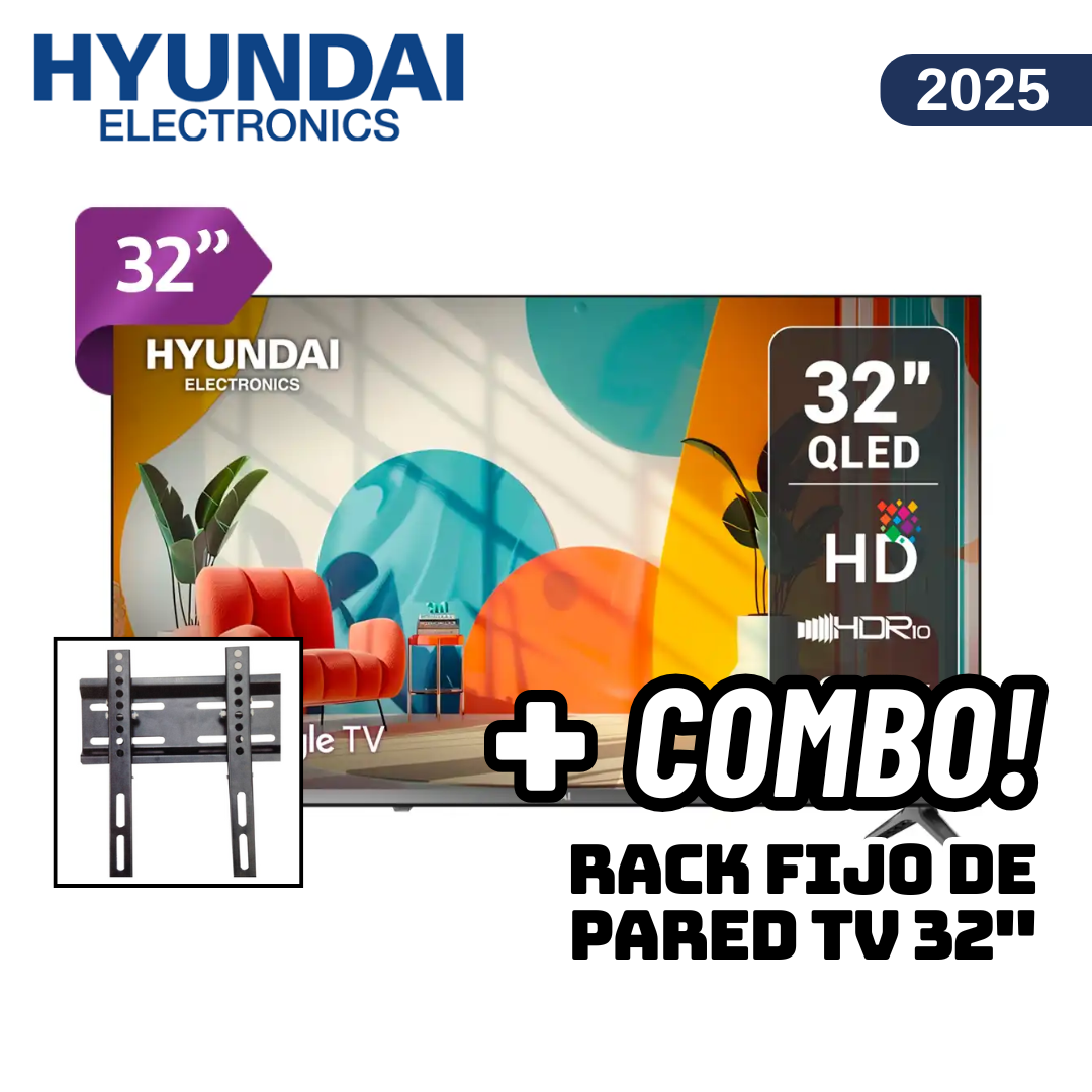 TELEVISOR HYUNDAI 32 QLED SMART TV GOOGLE TV HD - HYLED3259QG + RACK FIJO - 1