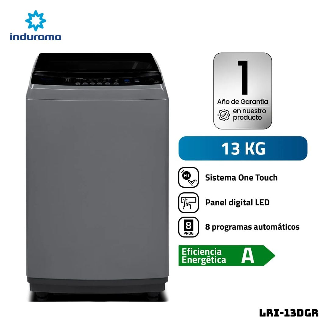 LAVADORA INDURAMA ANTIENRREDO 13 KG CARGA SUPERIOR GRIS - LRI-13DGR - 1