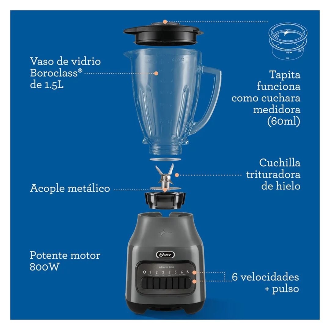 LICUADORA OSTER 6 VELOCIDADES 800W GRIS - BLSTPEG-GPB - 4