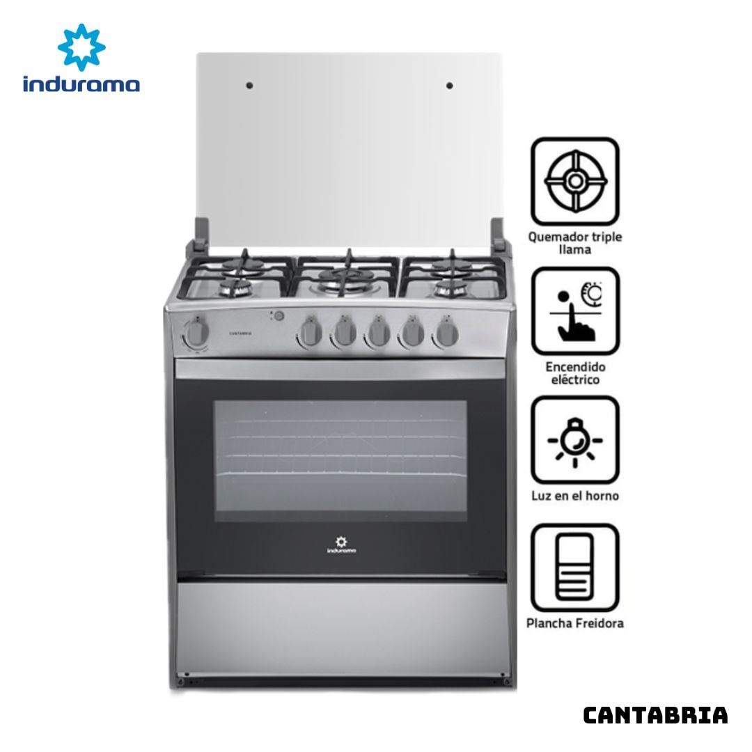 COCINA DE PIE INDURAMA A GAS 5 HORNILLAS CROMA - CANTABRIA - 1