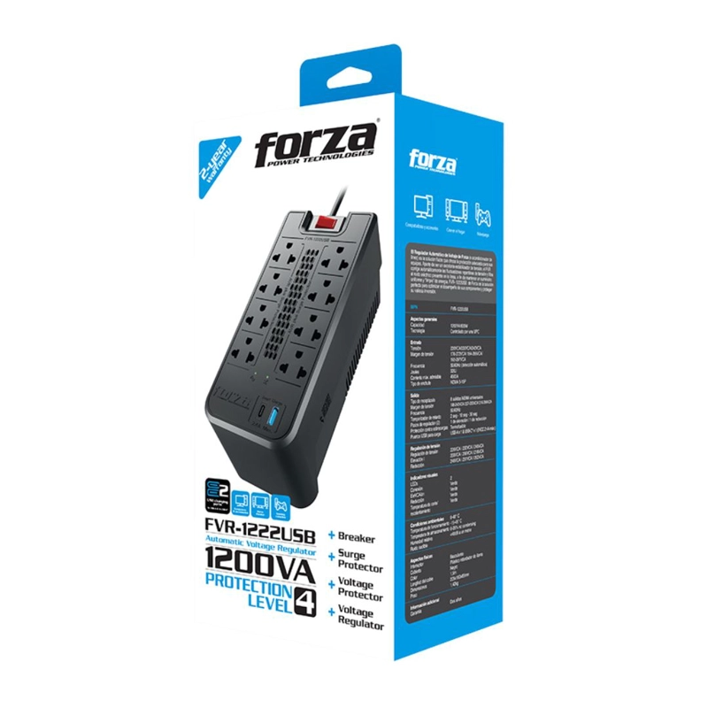 ESTABILIZADOR FORZA 1200VA 600W - FVR-1222USB - 5