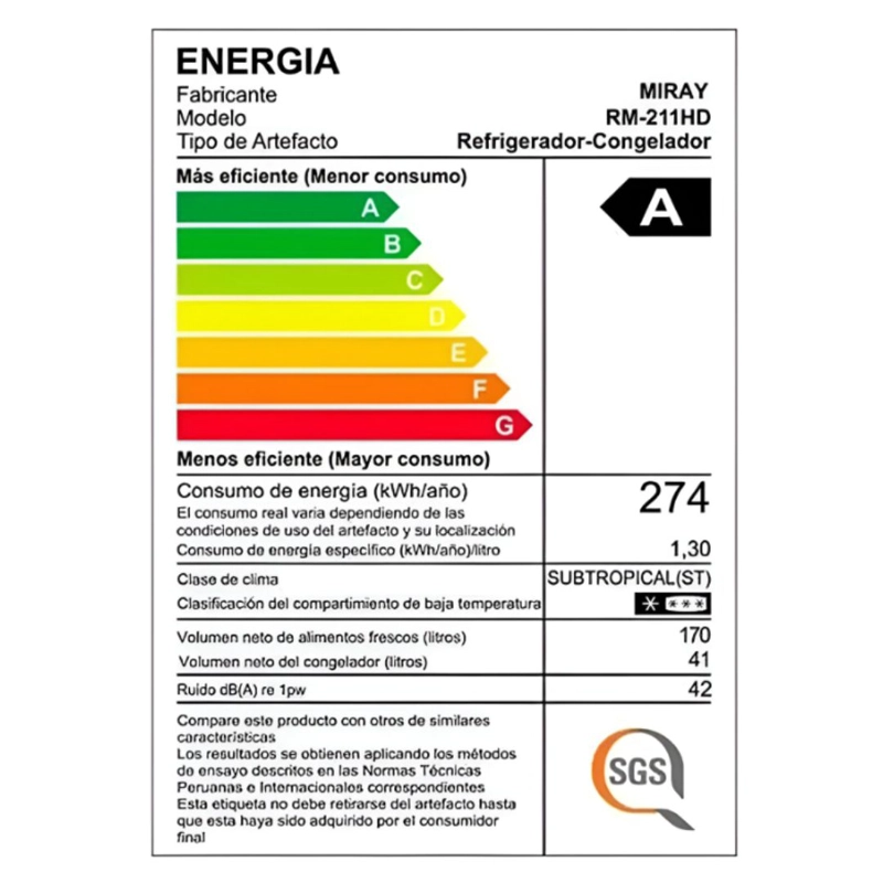 REFRIGERADORA MIRAY 211L CON DISPENSADOR EUROFRÍO RM-211HD - 5
