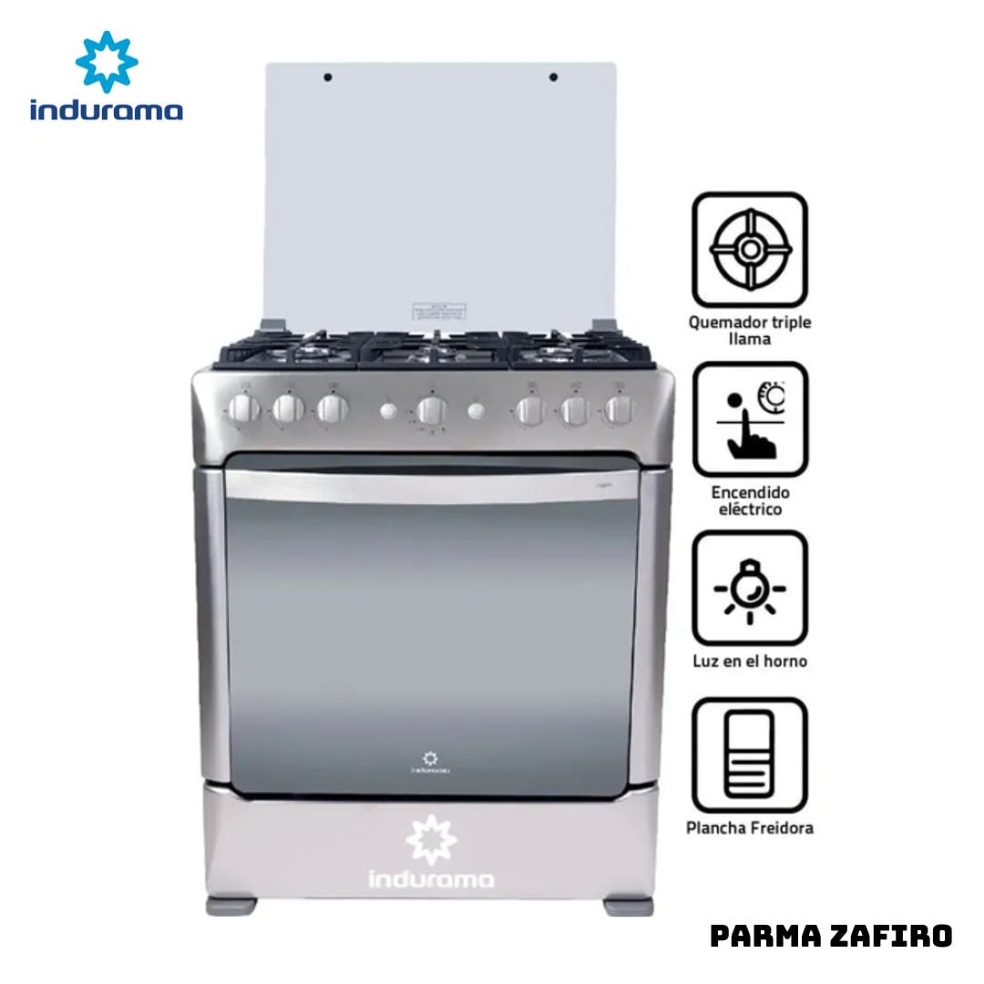 COCINA DE PIE INDURAMA A GAS 6 HORNILLAS ACERO INOX - PARMA ZAFIRO - 1