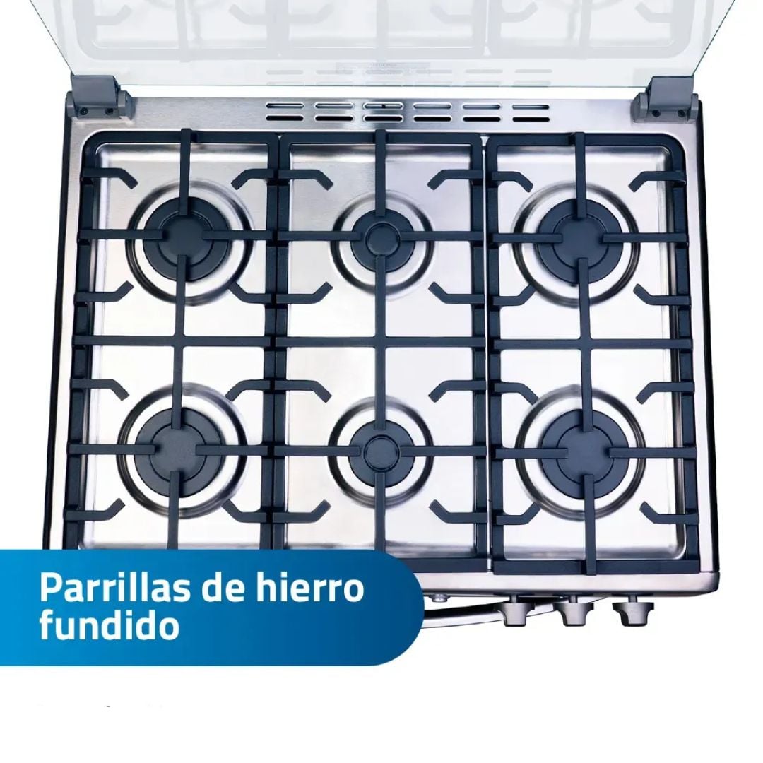 COCINA DE PIE INDURAMA A GAS 6 HORNILLAS ACERO INOX - PARMA ZAFIRO - 6