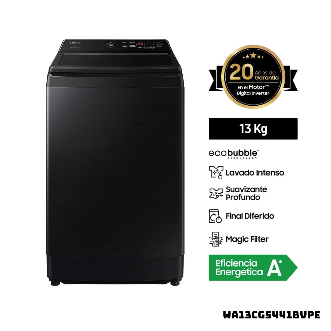LAVADORA SAMSUNG ECOBUBBLE 13 KG CARGA SUPERIOR NEGRO - WA13CG5441BVPE - 1