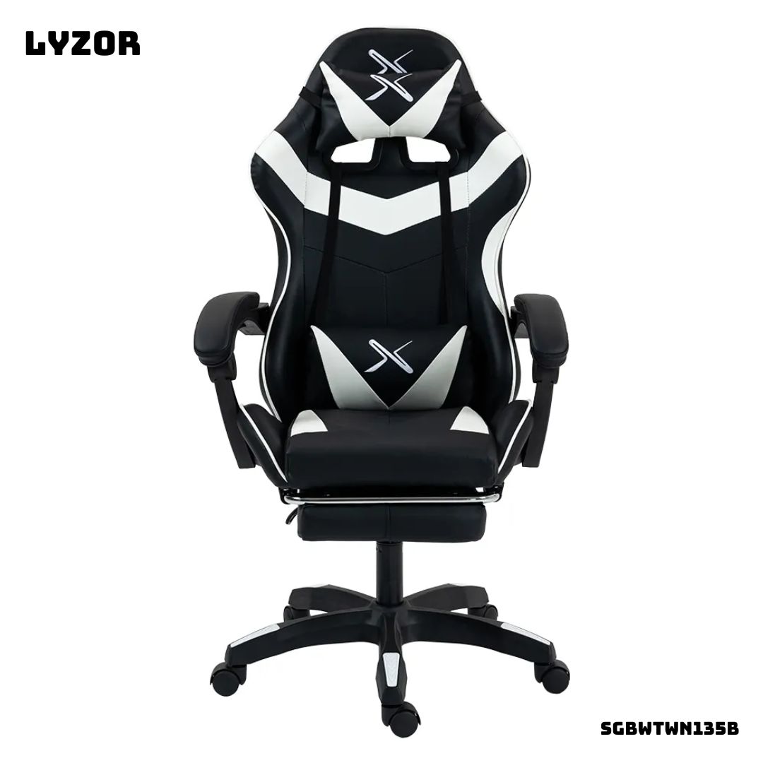 SILLA GAMER LYZOR CON POSAPIES BLANCO Y NEGRO - SGBWTWN135B - 1