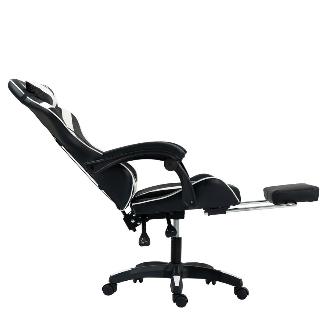 SILLA GAMER LYZOR CON POSAPIES BLANCO Y NEGRO - SGBWTWN135B - 5