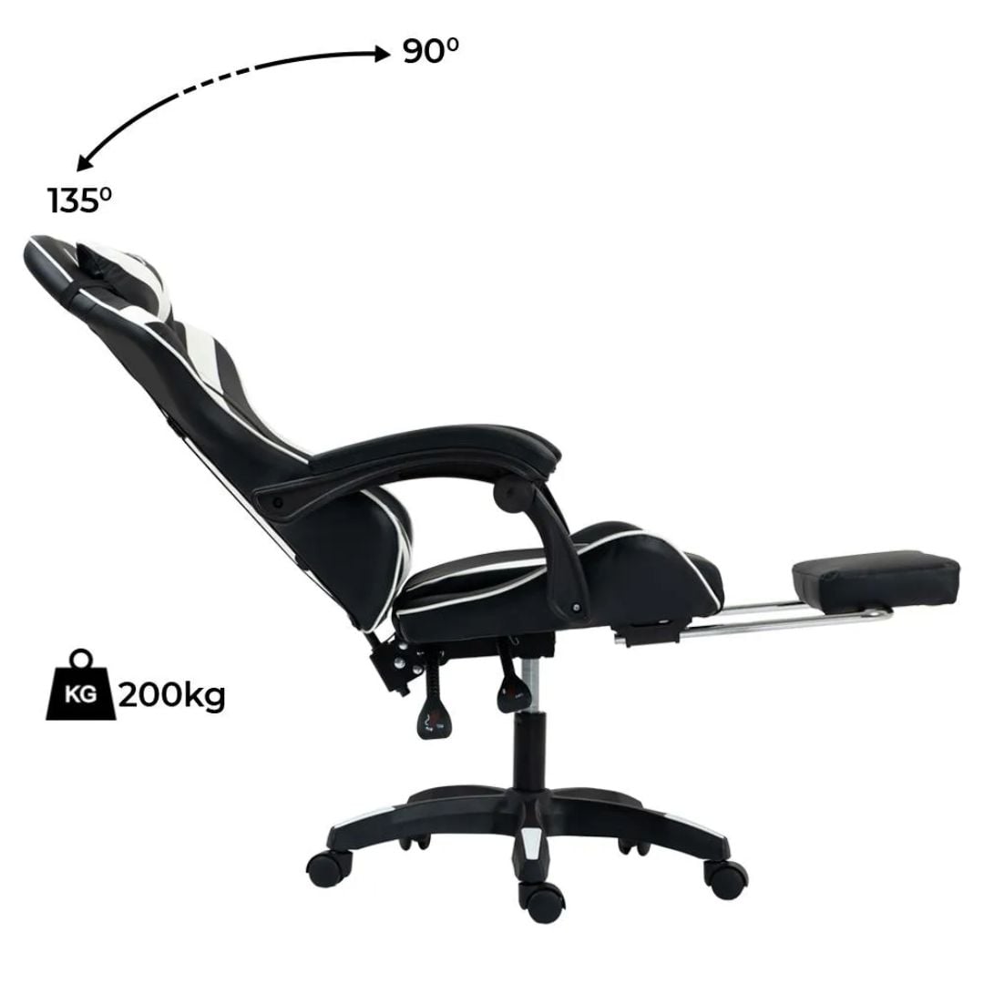 SILLA GAMER LYZOR CON POSAPIES BLANCO Y NEGRO - SGBWTWN135B - 6