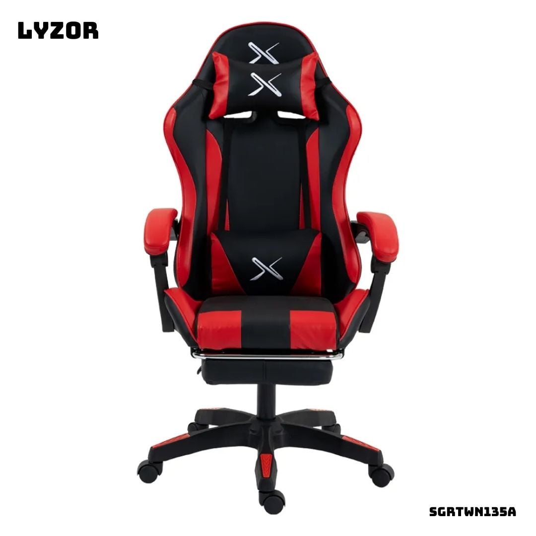SILLA GAMER LYZOR CON POSAPIES ROJO Y NEGRO - SGRTWN135A - 1