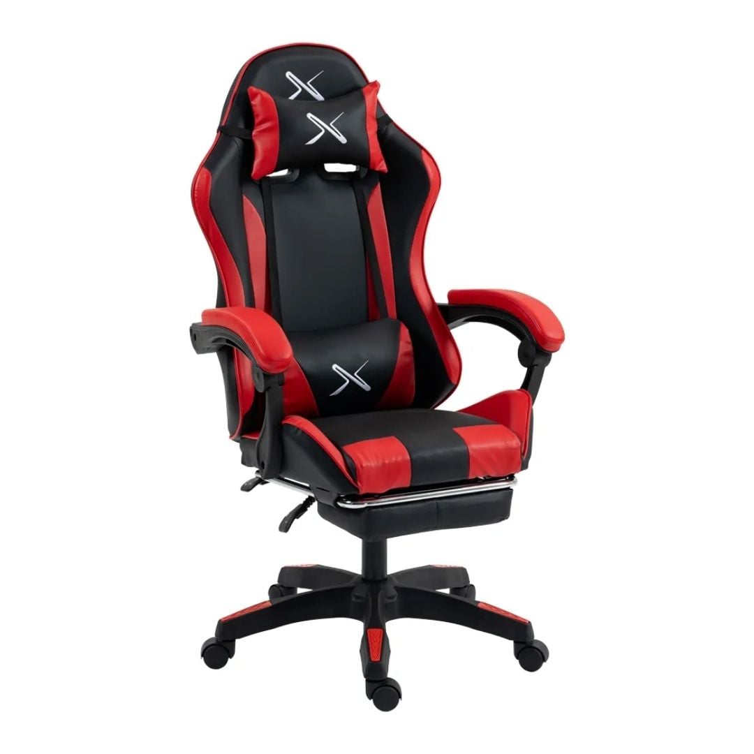 SILLA GAMER LYZOR CON POSAPIES ROJO Y NEGRO - SGRTWN135A - 2