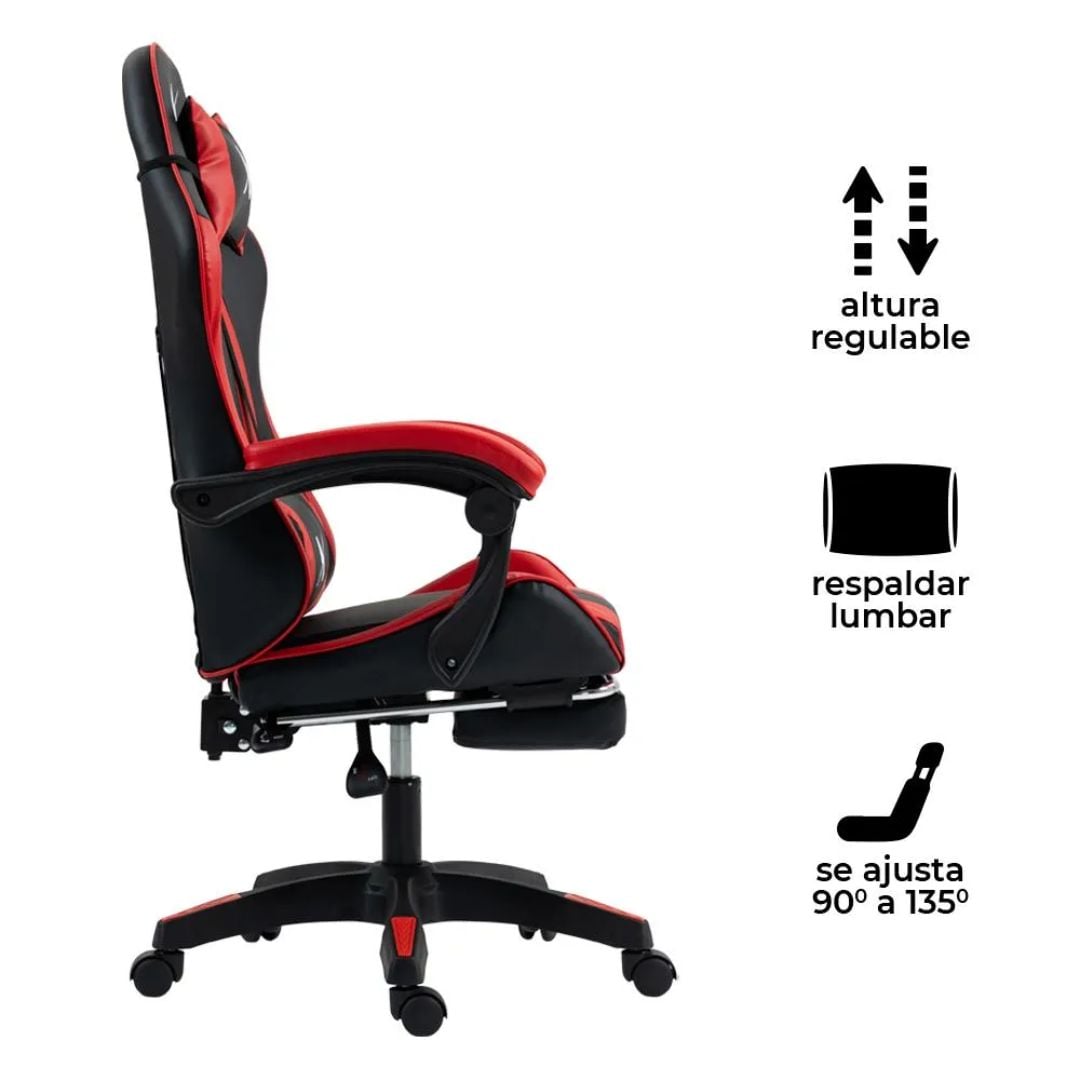 SILLA GAMER LYZOR CON POSAPIES ROJO Y NEGRO - SGRTWN135A - 7
