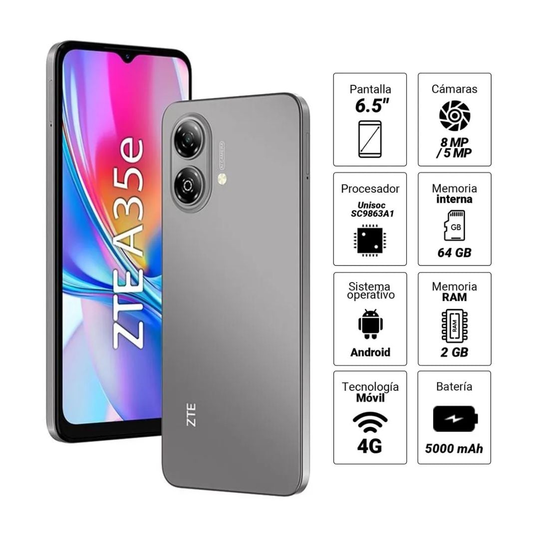 CELULAR ZTE BLADE A35E 2GB RAM 64GB ROM - GRIS - 3