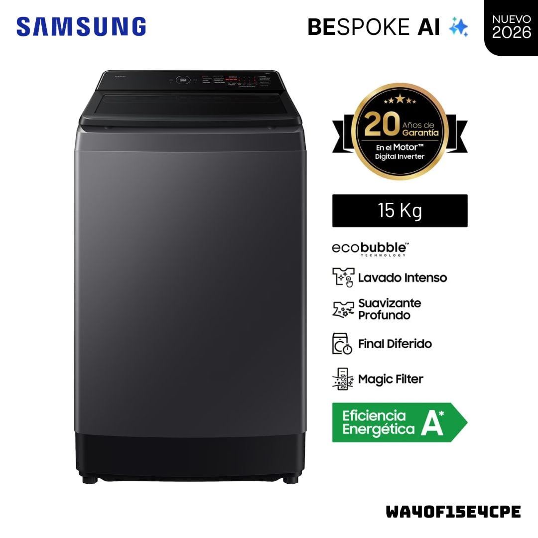 LAVADORA SAMSUNG ECOBUBBLE AI 15 KG CARGA SUPERIOR GRIS GRAFITO - WA40F15E4CPE - 1