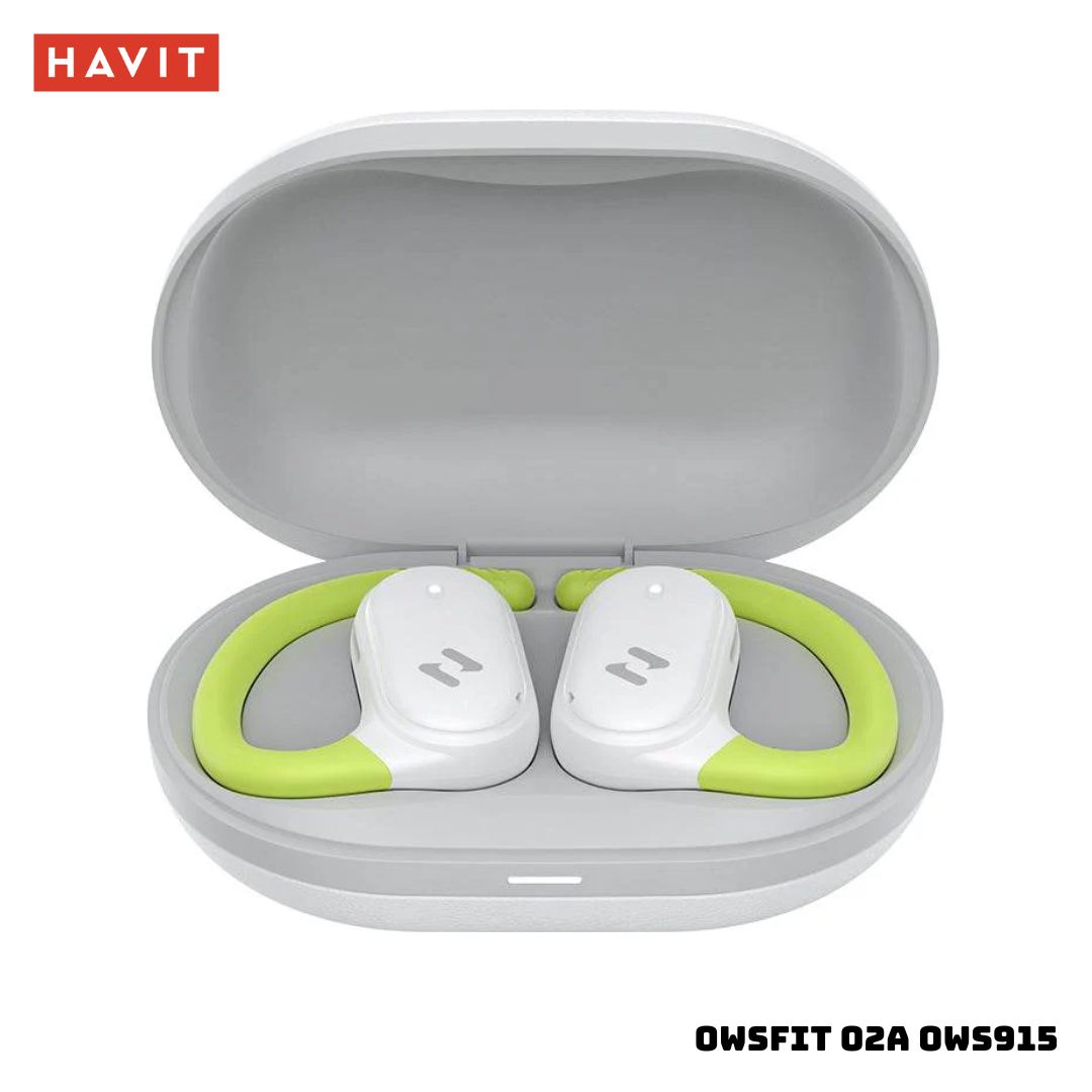 AUDIFONOS BLUETOOTH HAVIT OWSFIT 02A OWS915 PARA DEPORTE - BLANCO Y VERDE - 1