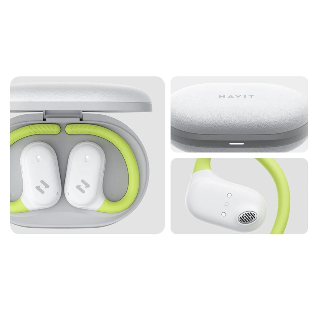 AUDIFONOS BLUETOOTH HAVIT OWSFIT 02A OWS915 PARA DEPORTE - BLANCO Y VERDE - 2