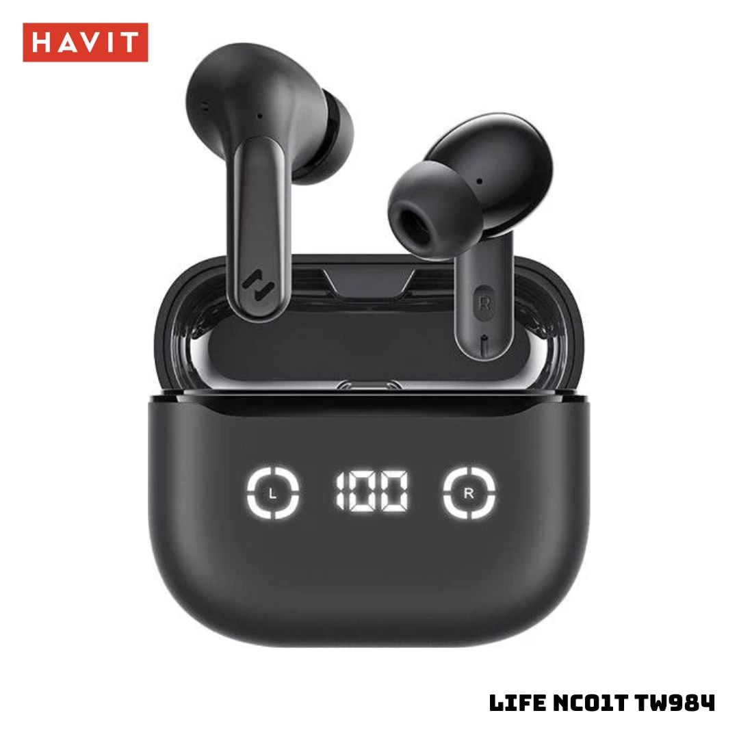 AUDIFONOS BLUETOOTH HAVIT LIFE NC01T TW984 CON CANCELACION DE RUIDO - NEGRO - 1