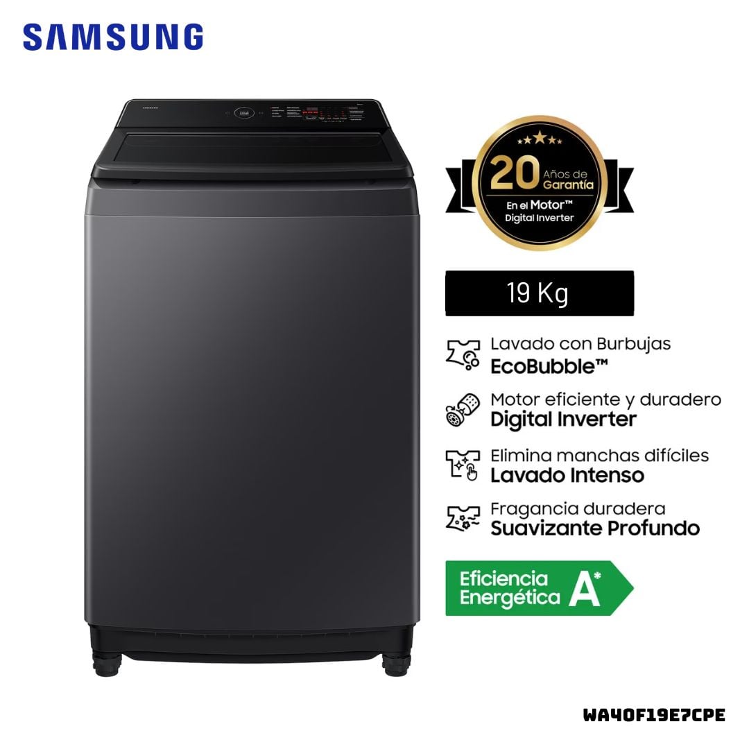 LAVADORA SAMSUNG ECOBUBBLE 19 KG CARGA SUPERIOR GRIS GRAFITO - WA40F19E7CPE - 1