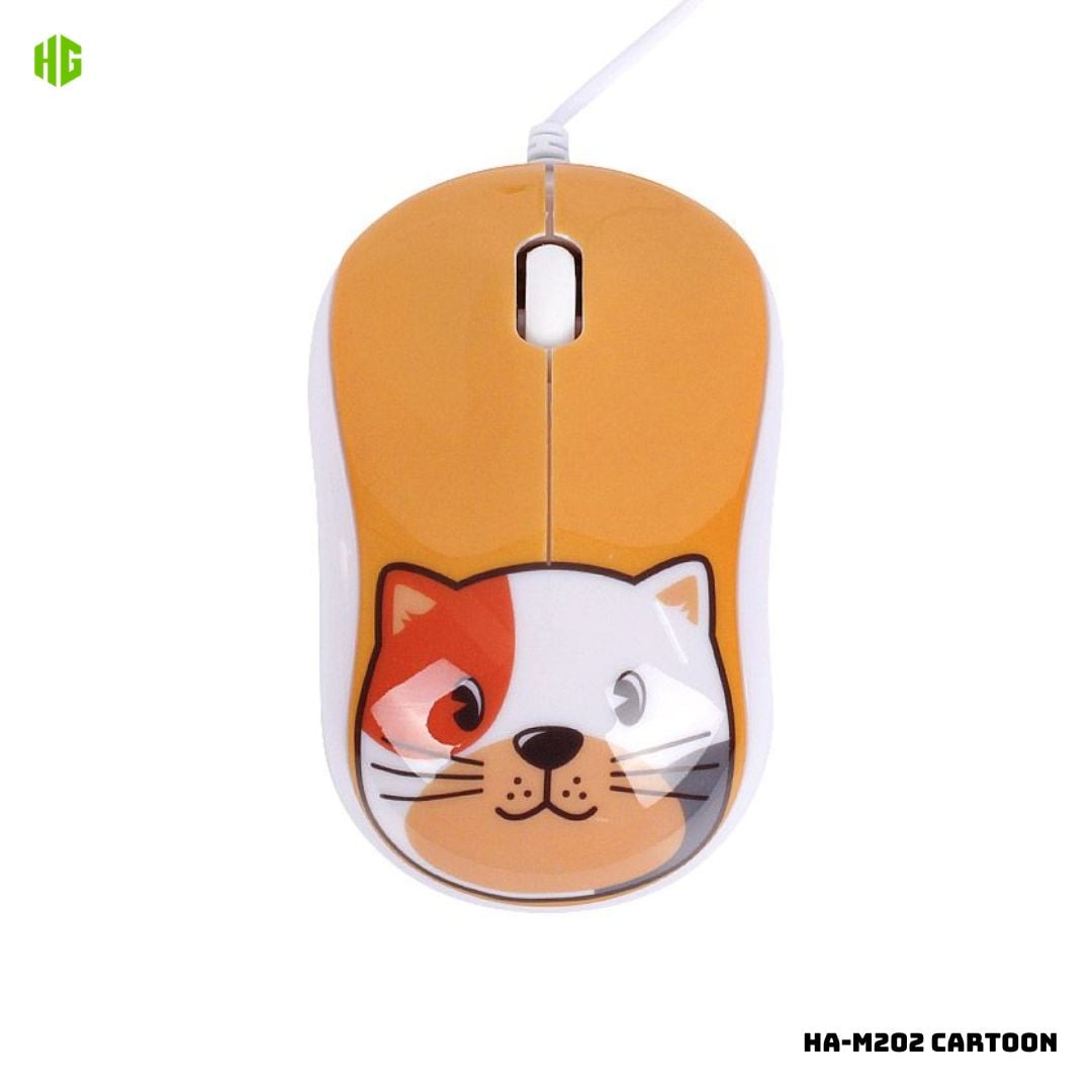 MOUSE ALAMBRICO PARA NIÑOS HALION HA-M202 1000 DPI - CARTOON GATITO - 1