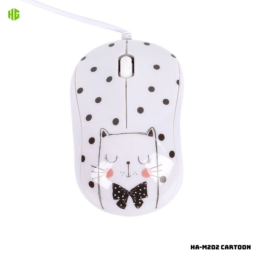 MOUSE ALAMBRICO PARA NIÑOS HALION HA-M202 1000 DPI - CARTOON GATITA - 1
