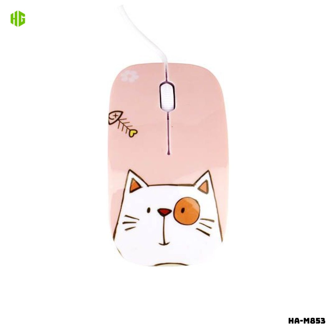 MOUSE ALAMBRICO PARA NIÑOS HALION HA-M853 1000 DPI - CARTOON GATITO - 1