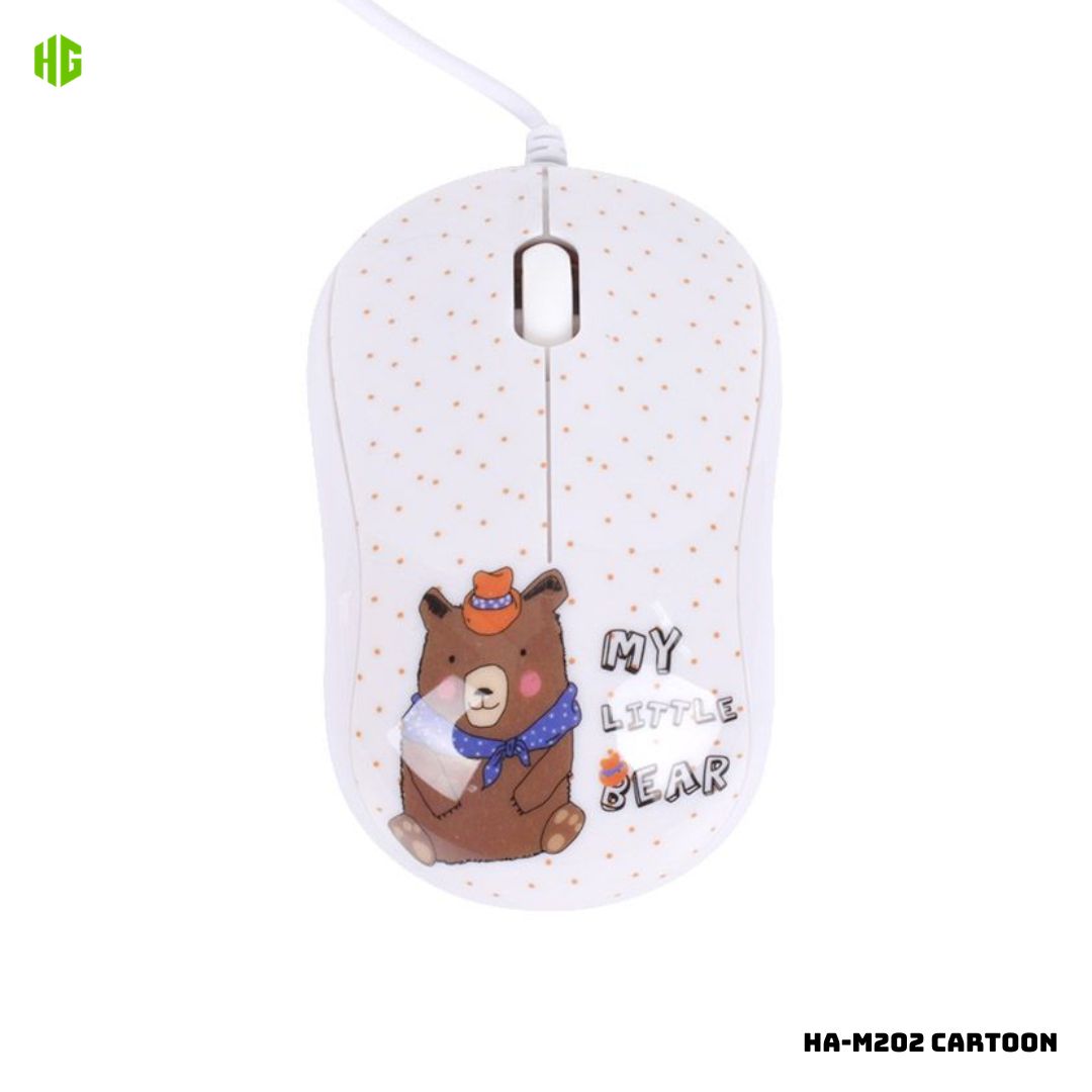 MOUSE ALAMBRICO PARA NIÑOS HALION HA-M202 1000 DPI - CARTOON OSITO PARDO - 1