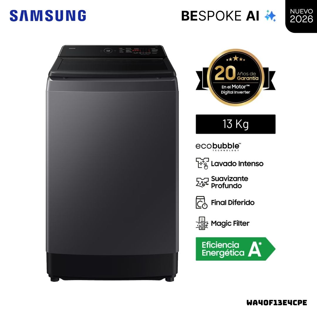 LAVADORA SAMSUNG ECOBUBBLE AI 13 KG CARGA SUPERIOR GRIS GRAFITO - WA40F13E4CPE - 1