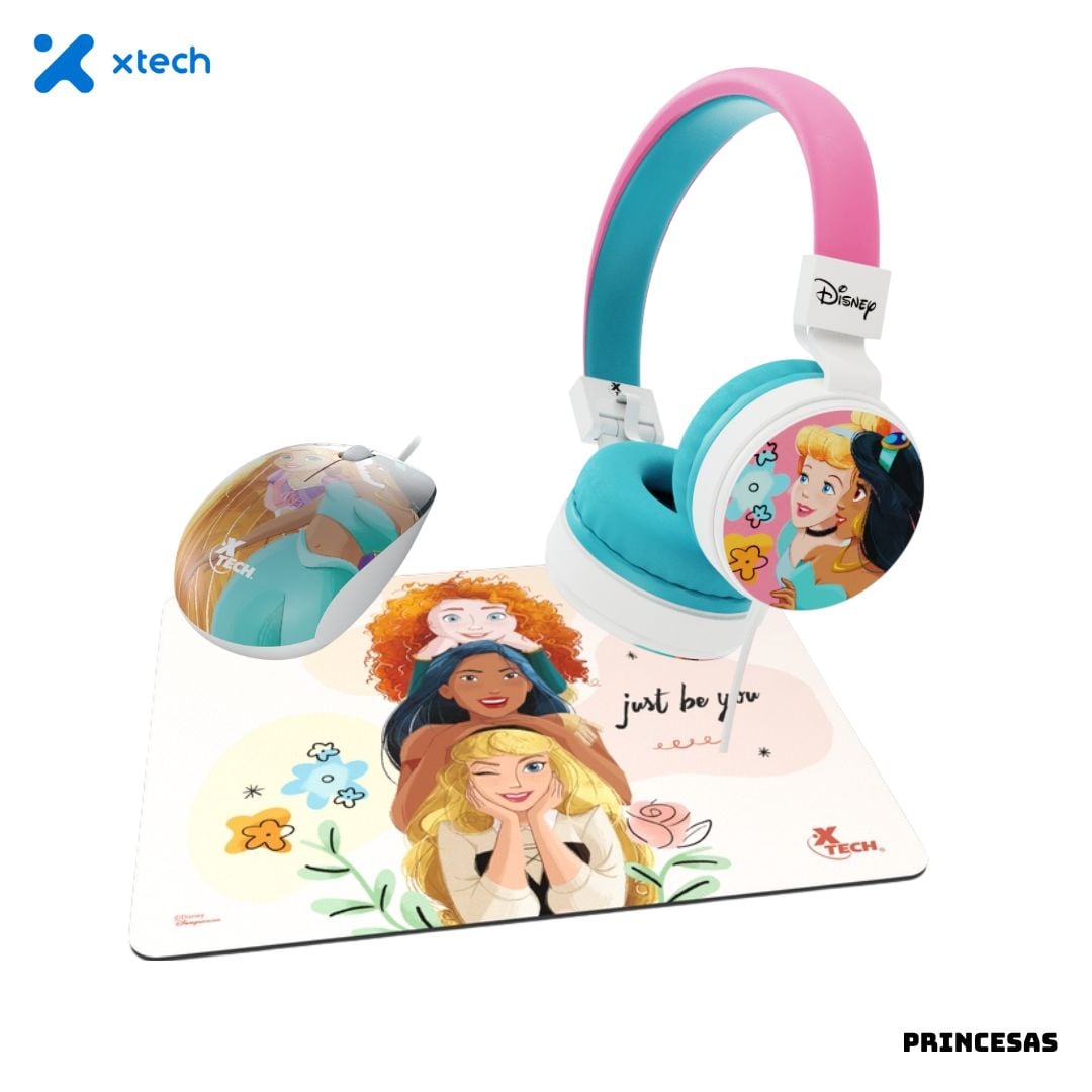 PACK XTECH PRINCESAS AUDIFONOS + MOUSE + MOUSEPAD - 1
